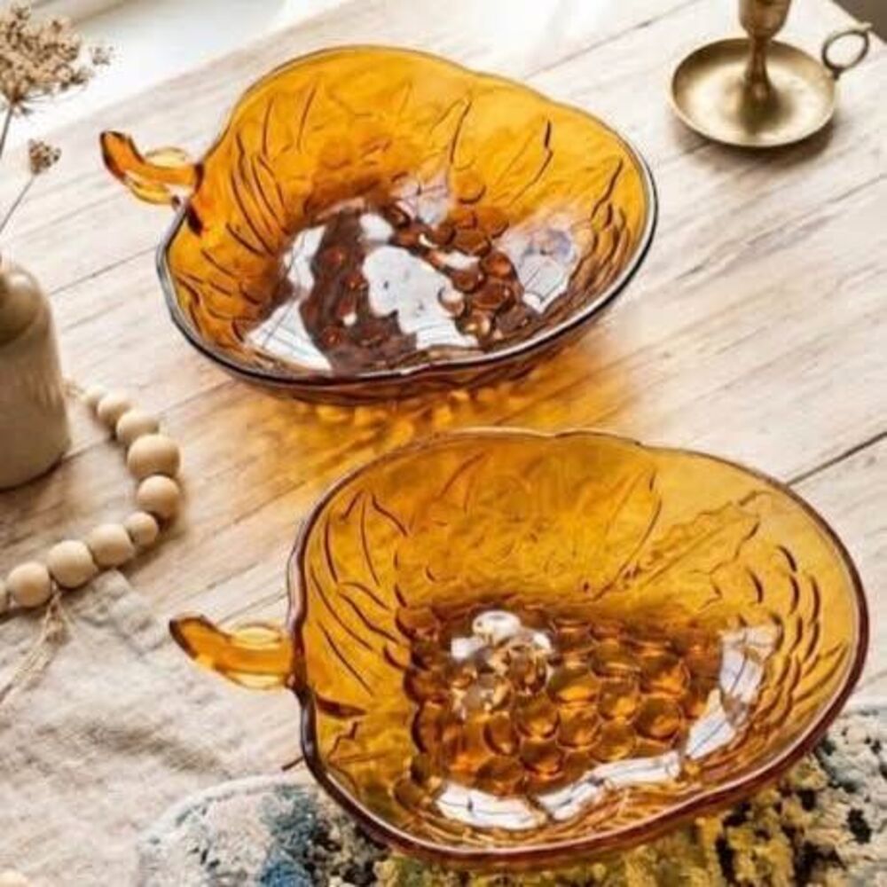 Vintage MCM Indiana Glass Company Amber "Harvest Grape" Bowls - set of 2